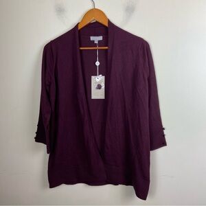 Evolution By Cyrus Myna Button Sleeve Cardigan‎ Burgundy Merlot Wine Size M NWT